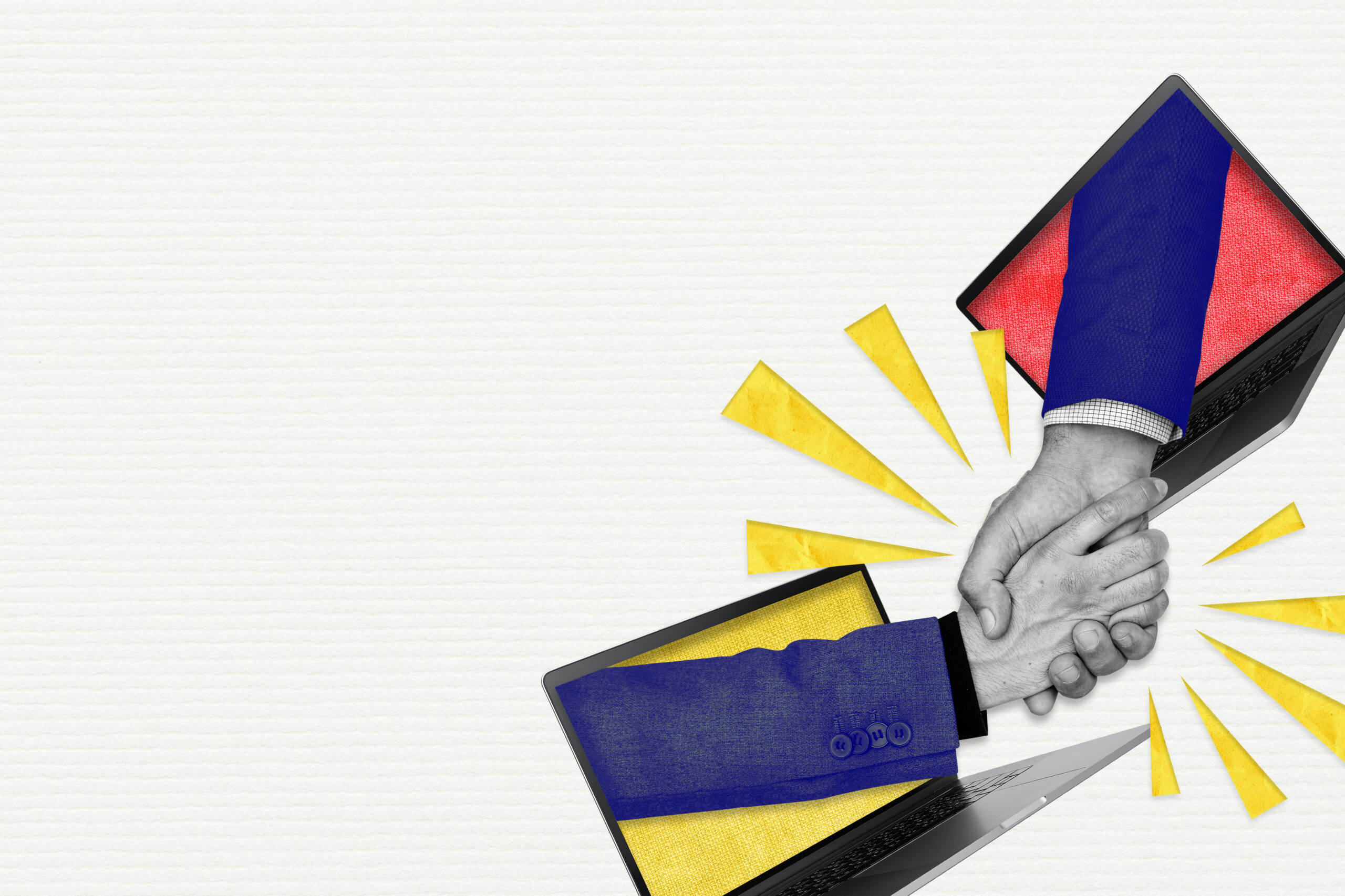 Online networking handshake marketing remixed media background